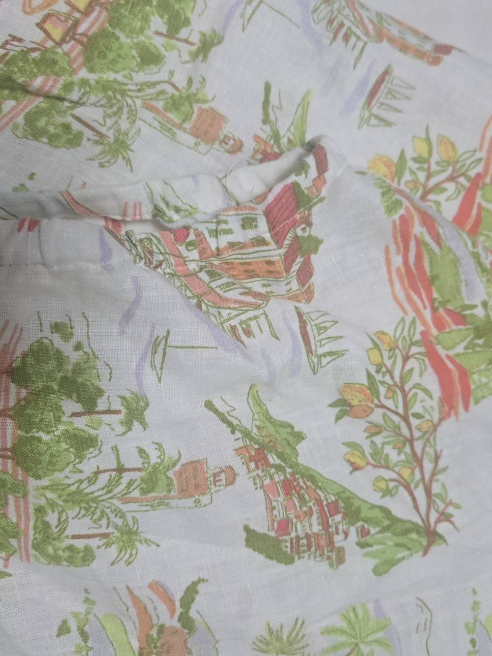 100%Linen Cynthia Rowley White Scenic Floral Square-Neck Top - Picture 5 of 9